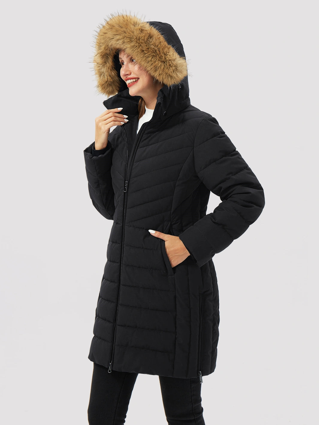 Women's Long Waterproof Puffer Parka with Removable Faux Fur Hood PIONEER CAMP