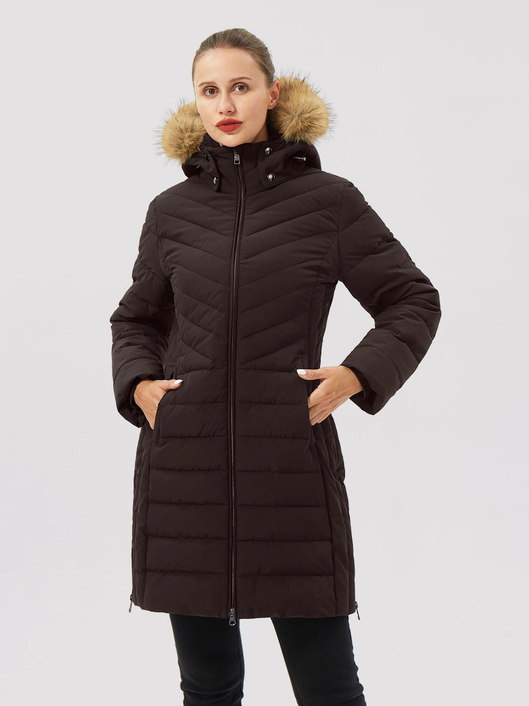 Women's Long Waterproof Puffer Parka with Removable Faux Fur Hood PIONEER CAMP