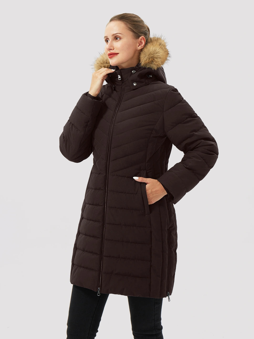 Women's Long Waterproof Puffer Parka with Removable Faux Fur Hood PIONEER CAMP
