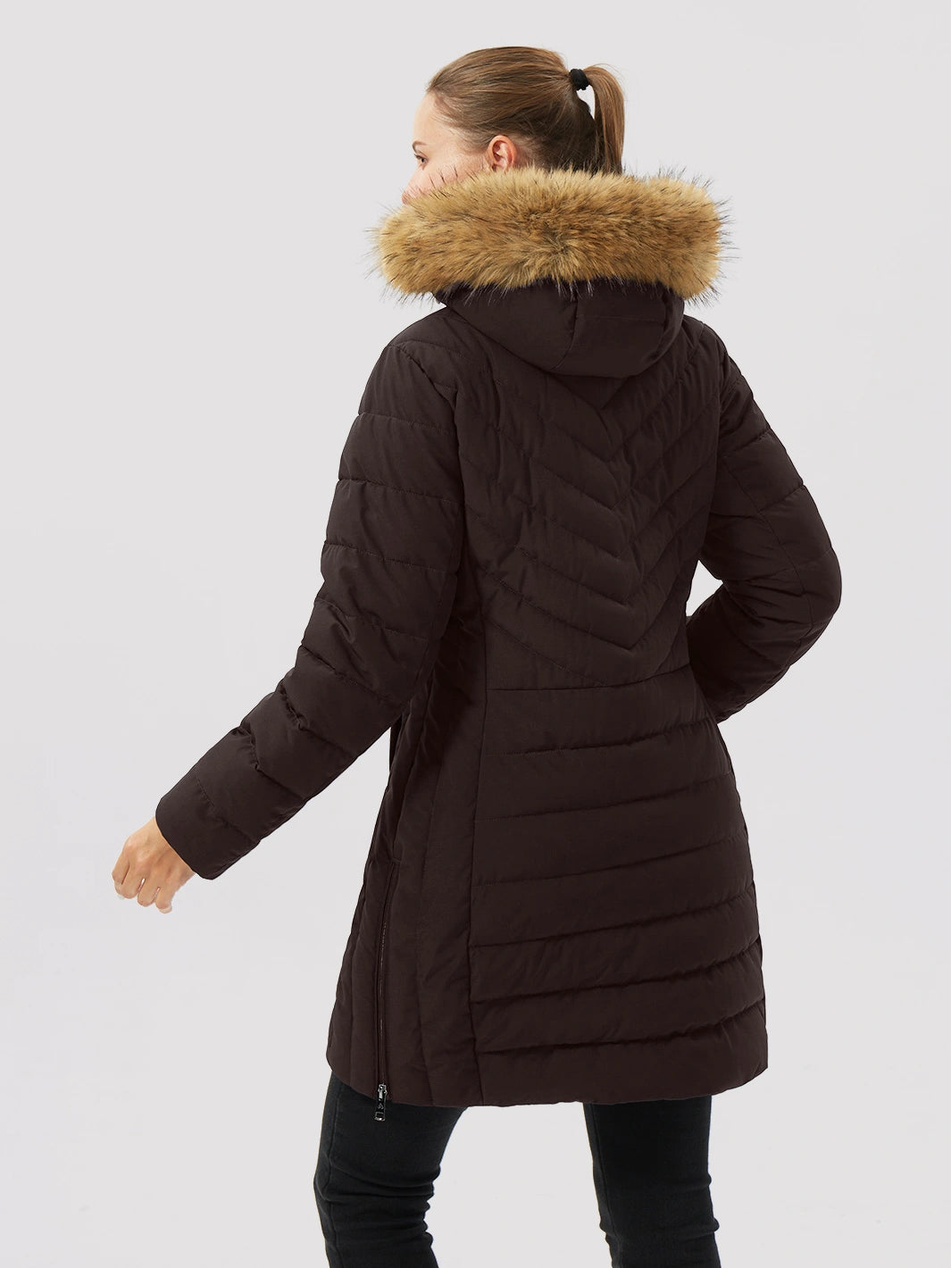 Women's Long Waterproof Puffer Parka with Removable Faux Fur Hood PIONEER CAMP