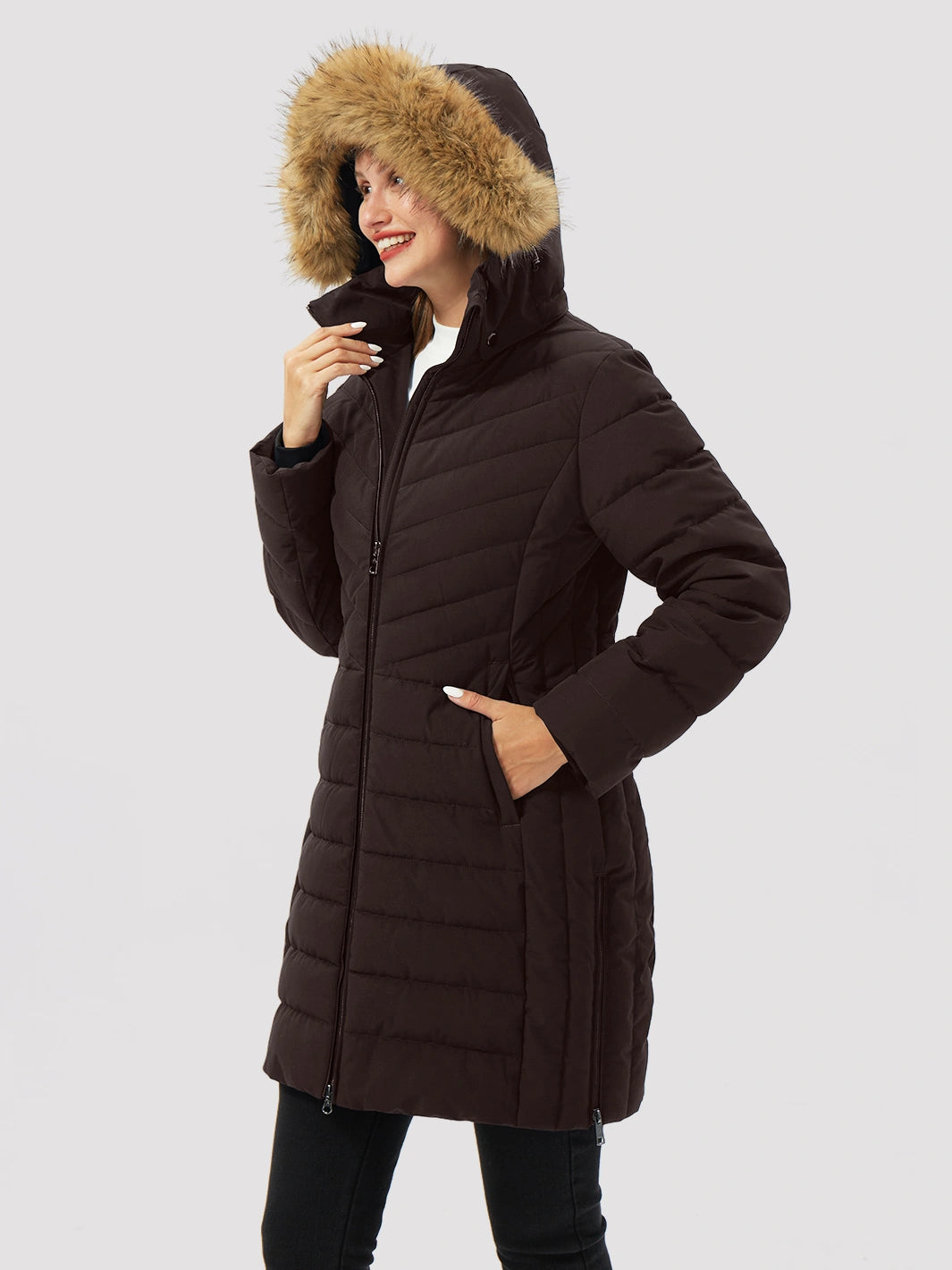 Women's Long Waterproof Puffer Parka with Removable Faux Fur Hood PIONEER CAMP