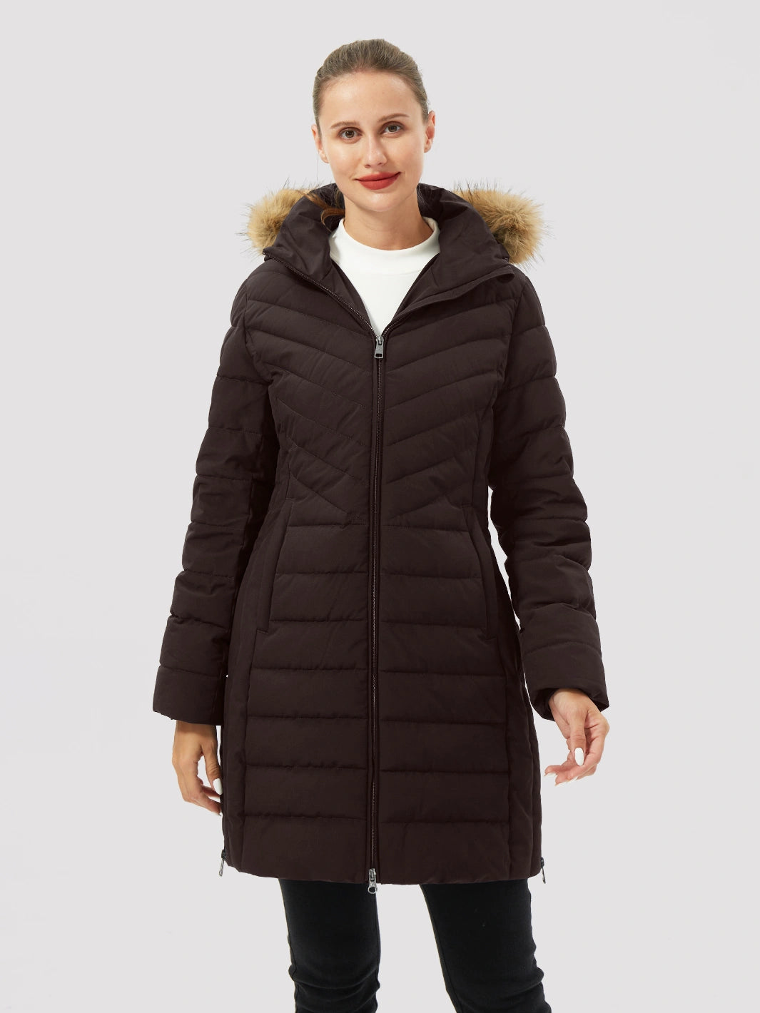 Women's Long Waterproof Puffer Parka with Removable Faux Fur Hood PIONEER CAMP