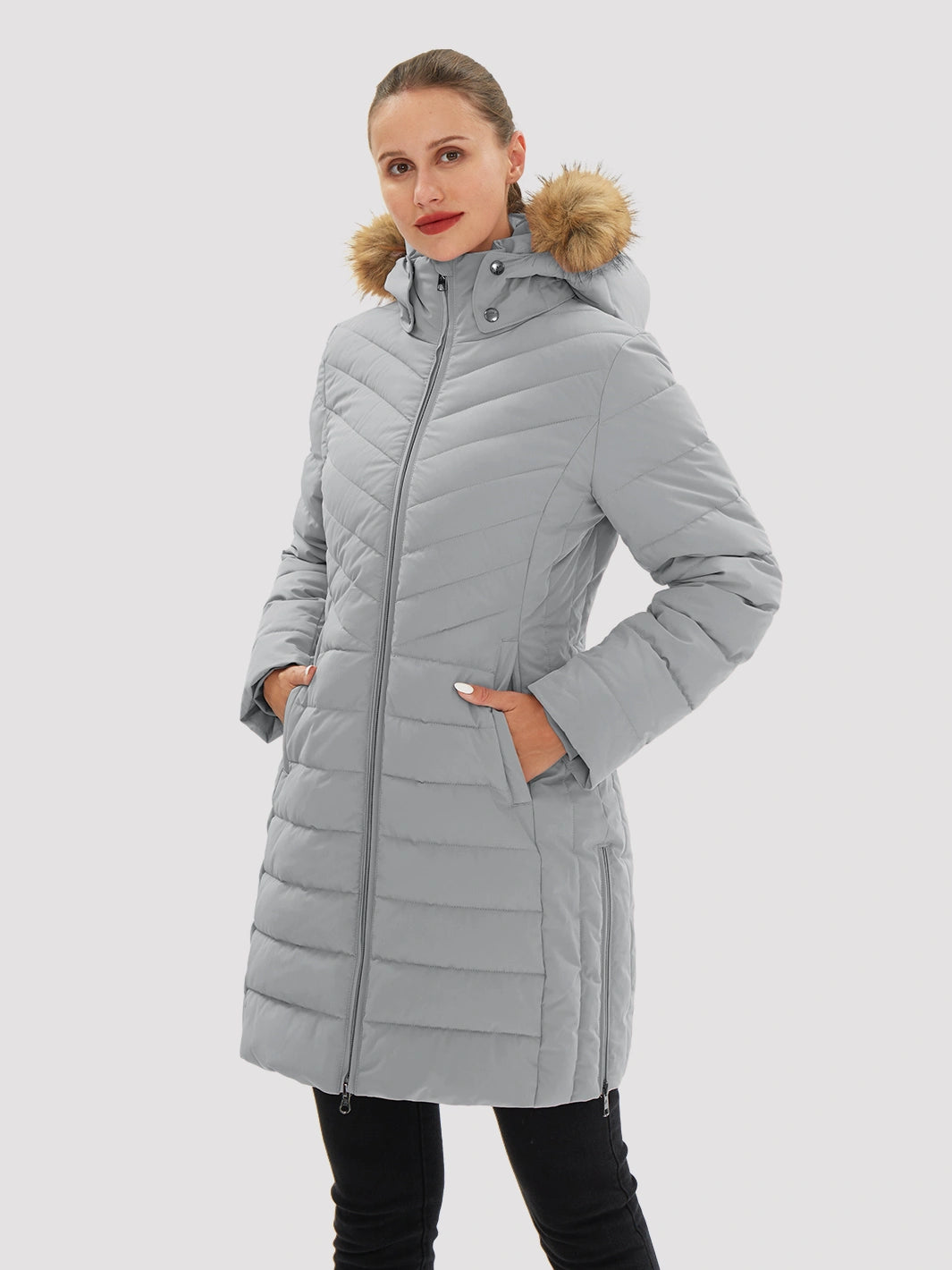 Women's Long Waterproof Puffer Parka with Removable Faux Fur Hood PIONEER CAMP
