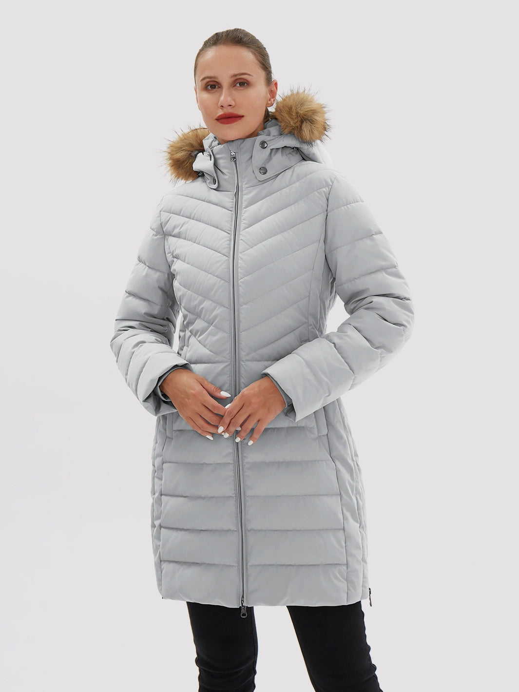 Women's Long Waterproof Puffer Parka with Removable Faux Fur Hood PIONEER CAMP