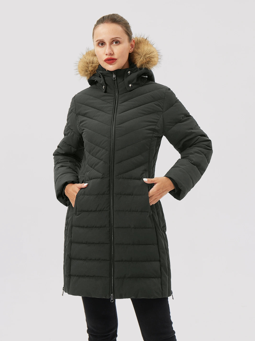 Women's Long Waterproof Puffer Parka with Removable Faux Fur Hood PIONEER CAMP