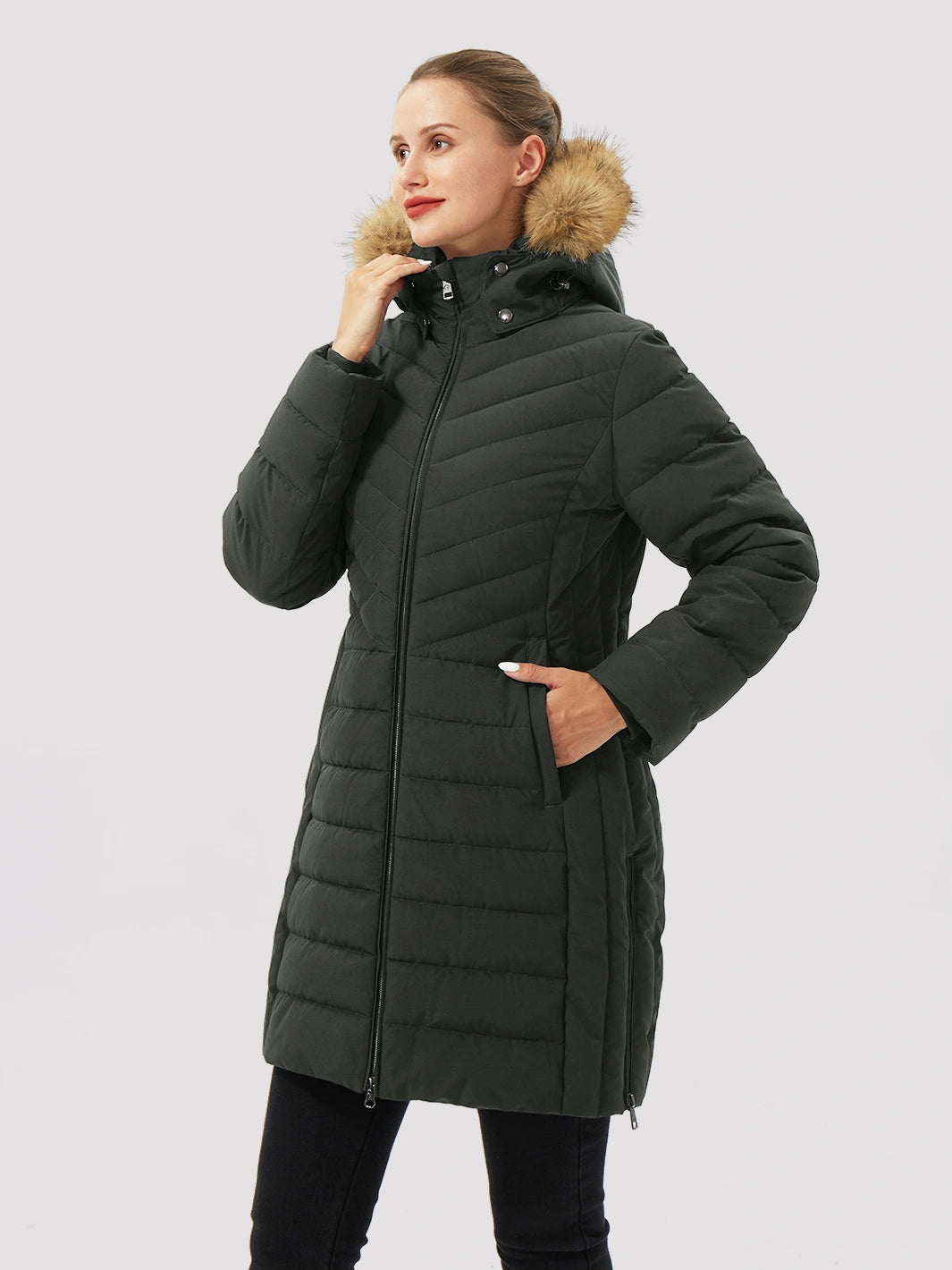 Women's Long Waterproof Puffer Parka with Removable Faux Fur Hood PIONEER CAMP