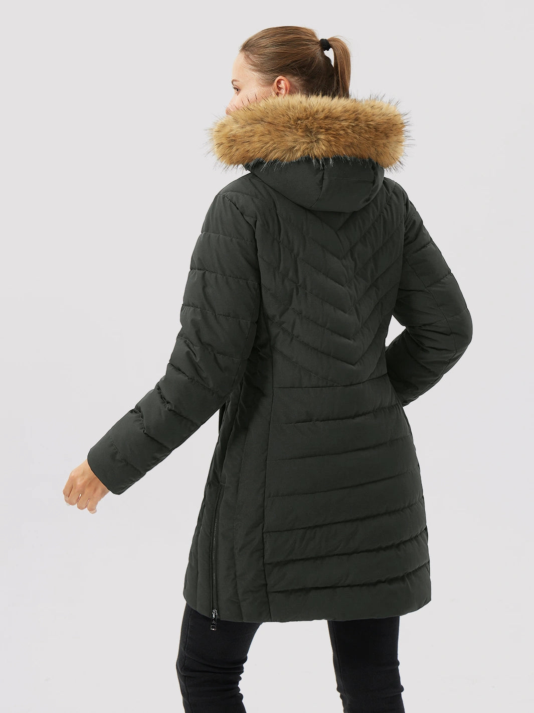 Women's Long Waterproof Puffer Parka with Removable Faux Fur Hood PIONEER CAMP