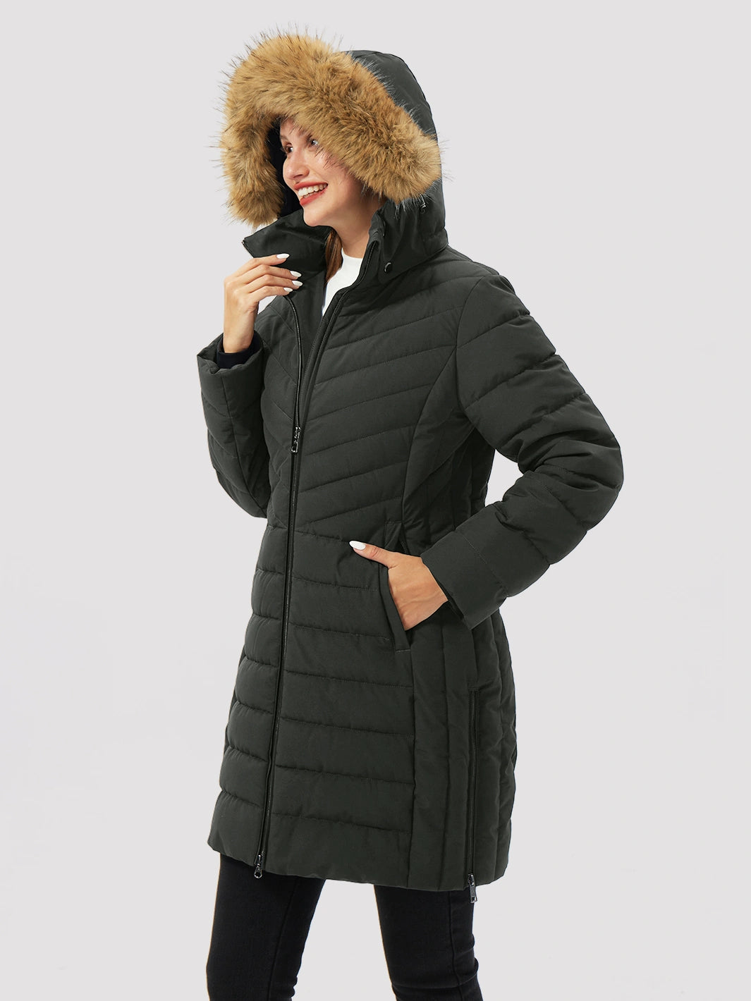 Women's Long Waterproof Puffer Parka with Removable Faux Fur Hood PIONEER CAMP