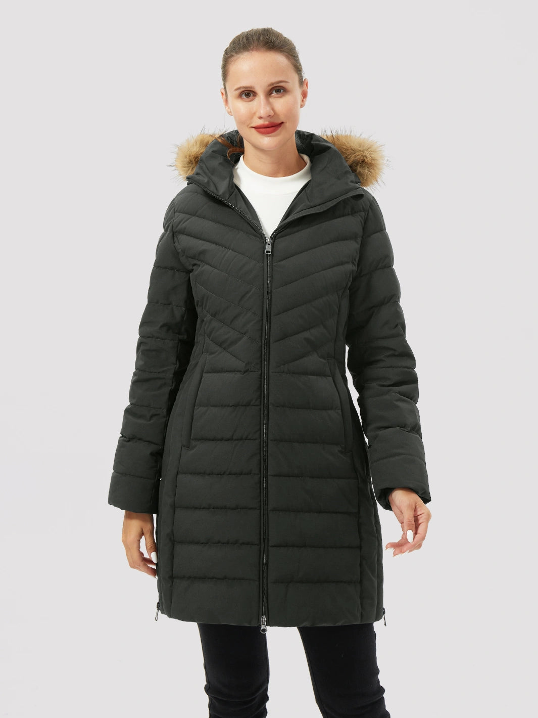 Women's Long Waterproof Puffer Parka with Removable Faux Fur Hood PIONEER CAMP
