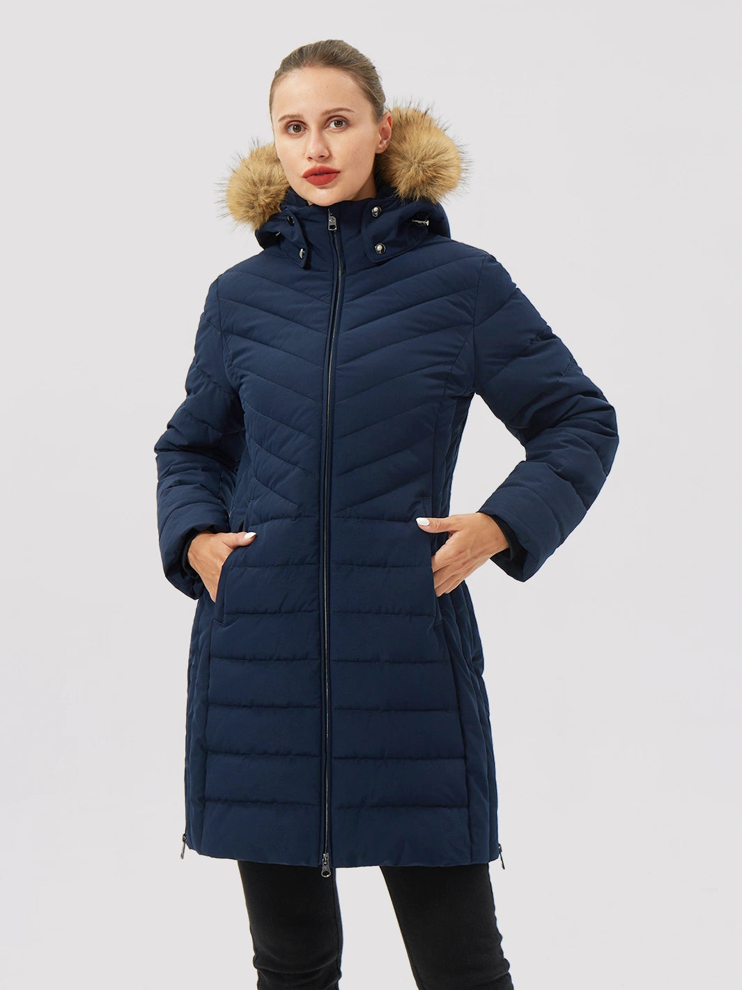 Women's Long Waterproof Puffer Parka with Removable Faux Fur Hood PIONEER CAMP