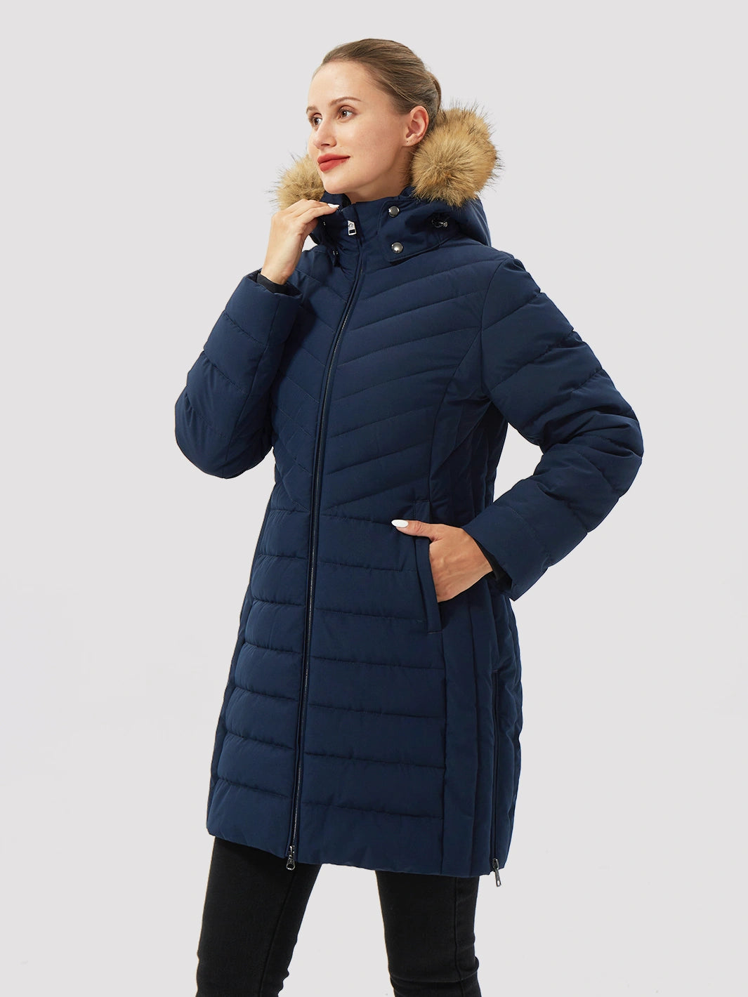 Women's Long Waterproof Puffer Parka with Removable Faux Fur Hood PIONEER CAMP