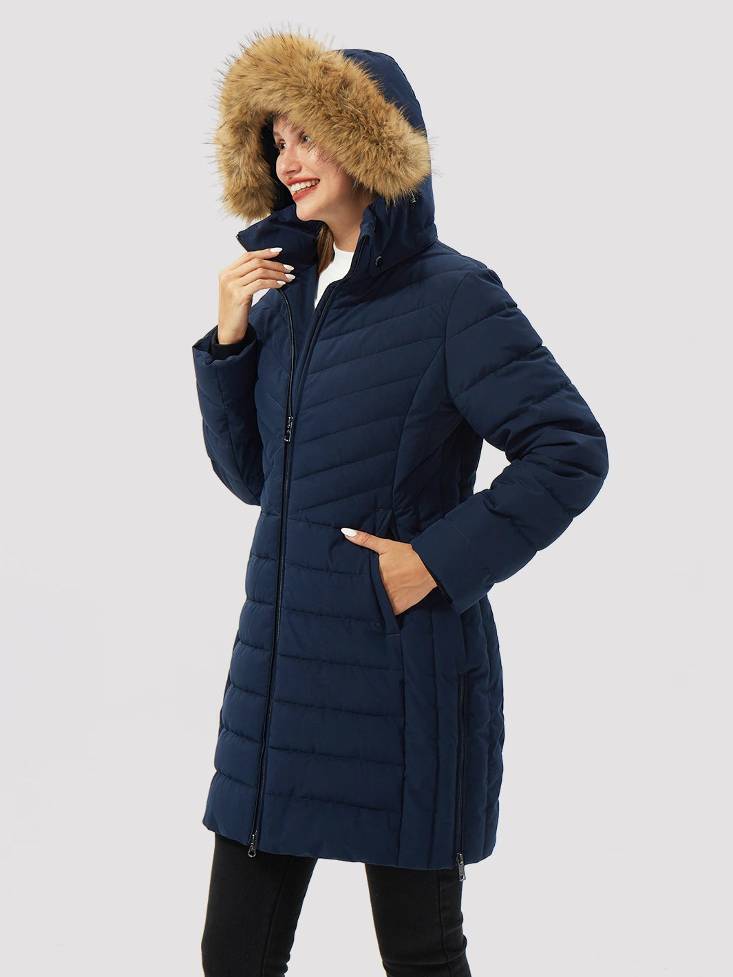 Women's Long Waterproof Puffer Parka with Removable Faux Fur Hood PIONEER CAMP