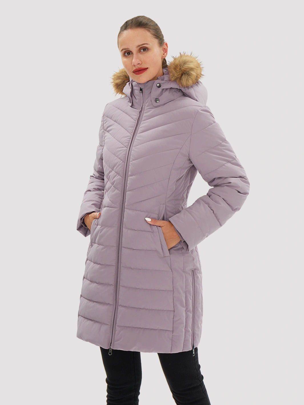 Women's Long Waterproof Puffer Parka with Removable Faux Fur Hood PIONEER CAMP