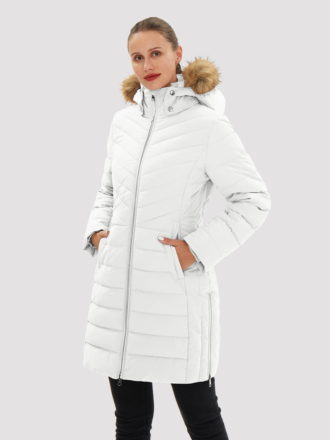 Women's Long Waterproof Puffer Parka with Removable Faux Fur Hood PIONEER CAMP