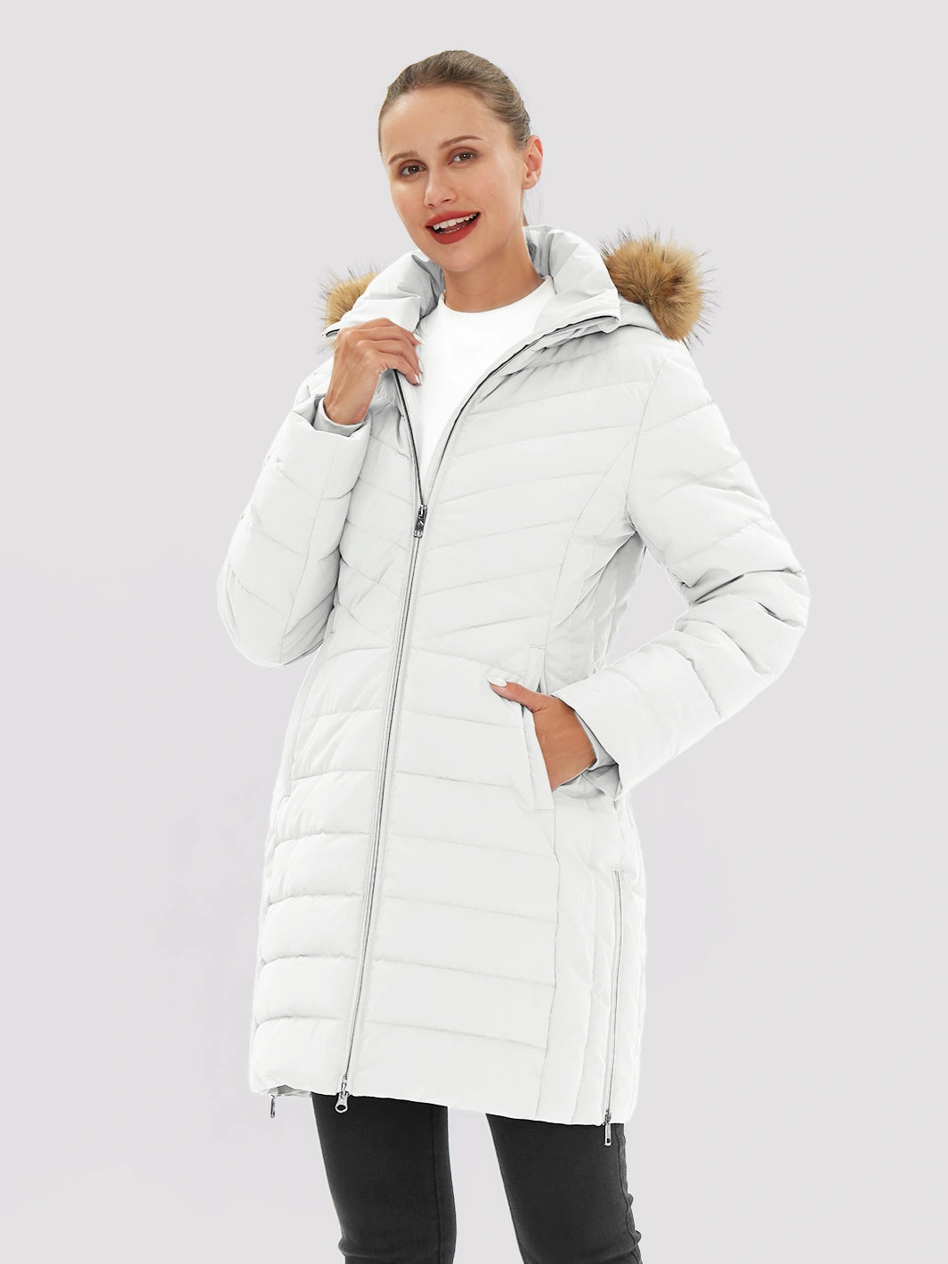 Women's Long Waterproof Puffer Parka with Removable Faux Fur Hood PIONEER CAMP