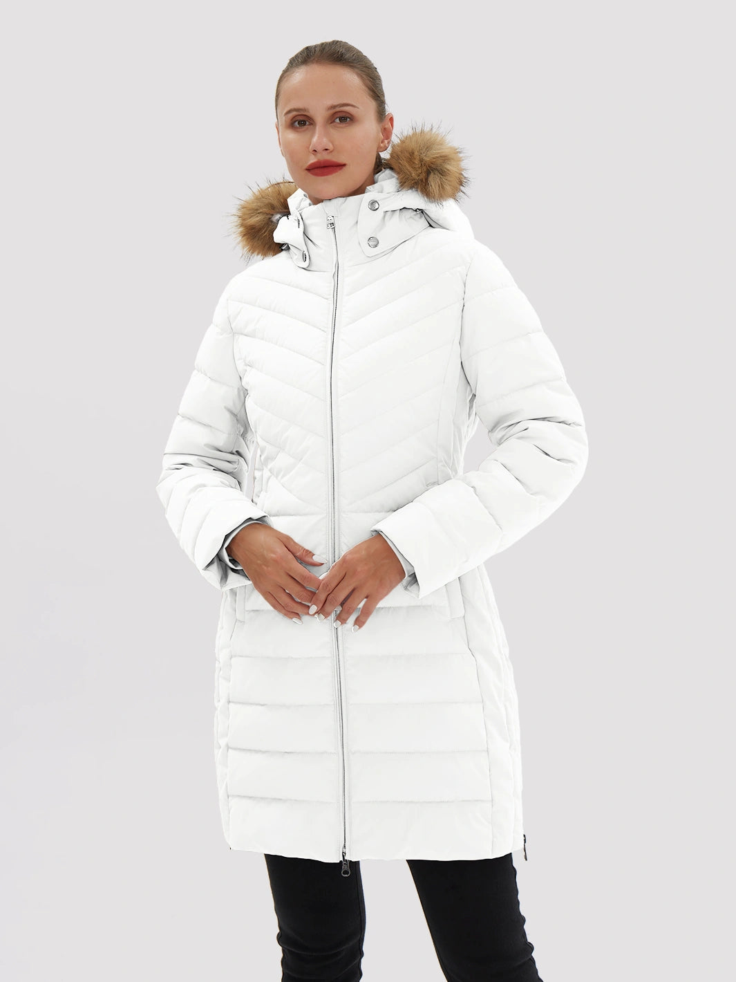 Women's Long Waterproof Puffer Parka with Removable Faux Fur Hood PIONEER CAMP