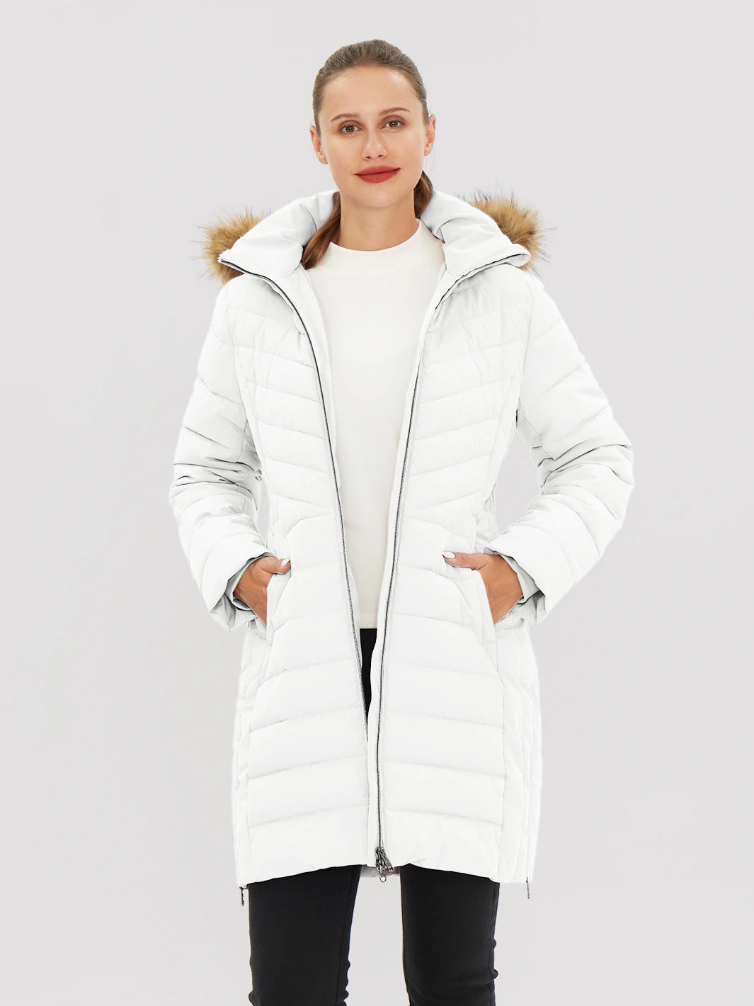 Women's Long Waterproof Puffer Parka with Removable Faux Fur Hood PIONEER CAMP