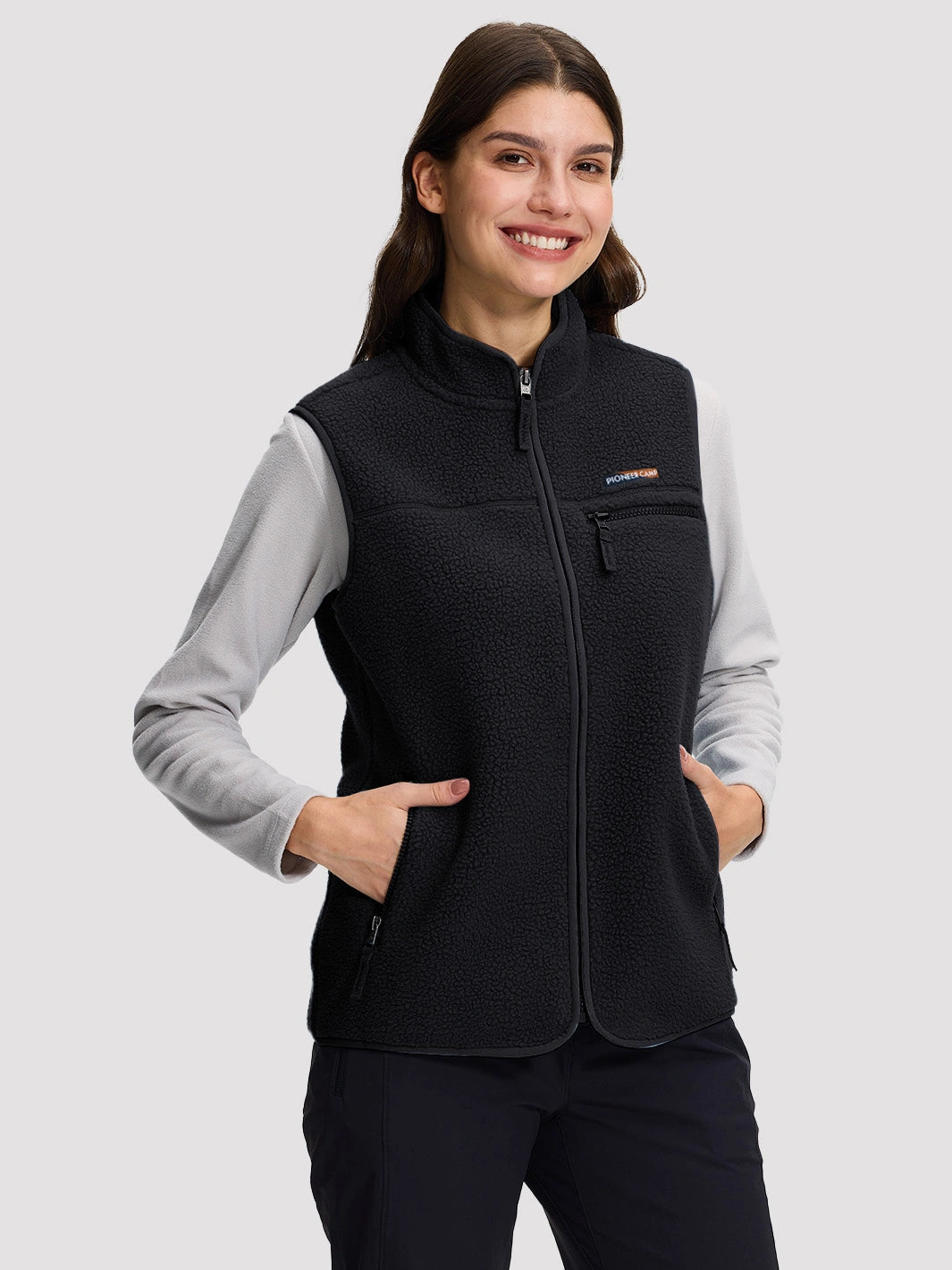 Women's 380G Sherpa Fleece Vest with 3 Zippered Pockets PIONEER CAMP