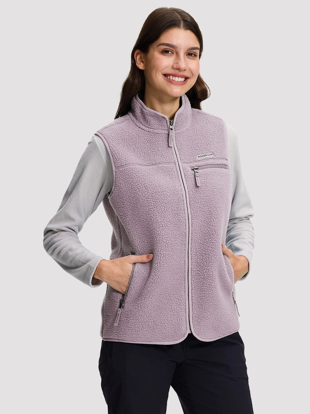 Women's 380G Sherpa Fleece Vest with 3 Zippered Pockets PIONEER CAMP
