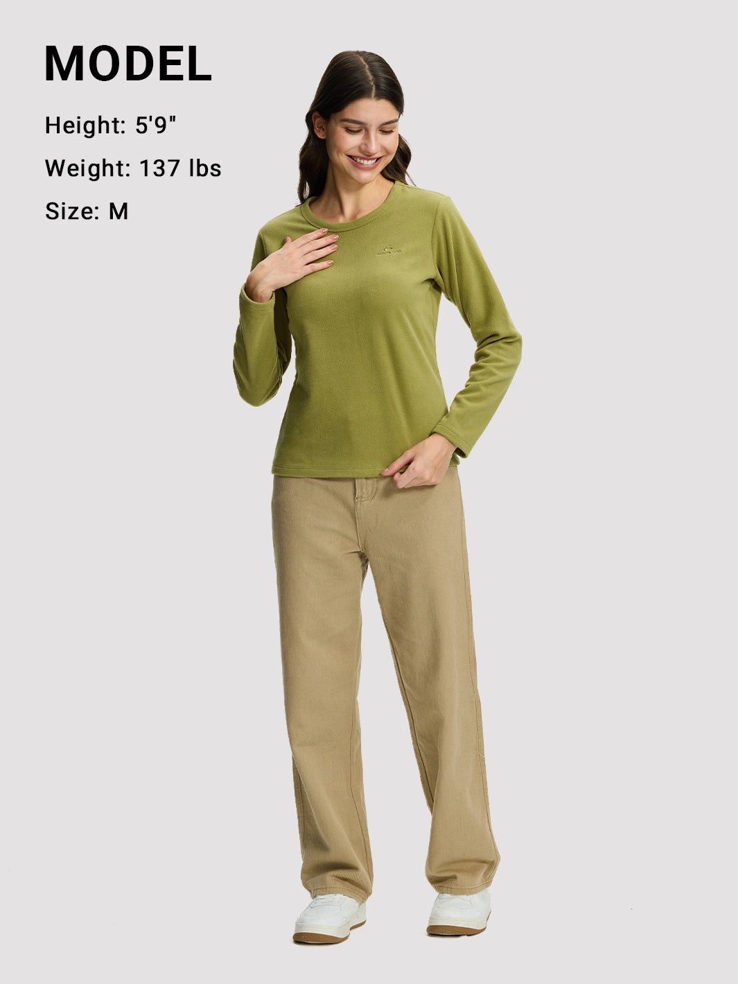 Women's 200g Polar Fleece Crew Neck Long Sleeve Top