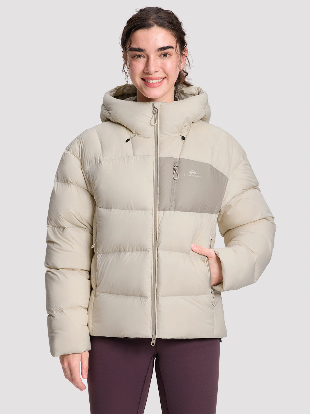 Women's Loose-Fit Cropped Color-Block Puffer Jacket PIONEER CAMP