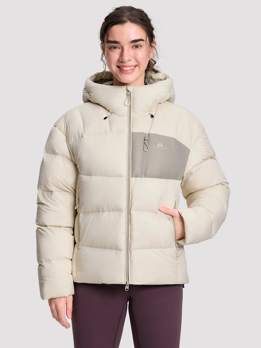 Women's Loose-Fit Cropped Color-Block Down Jacket PIONEER CAMP