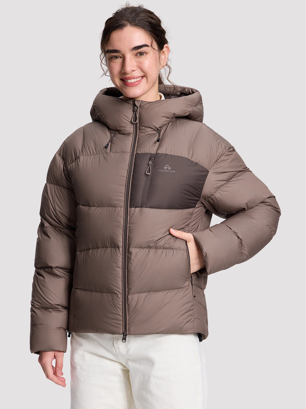 Women's Loose-Fit Cropped Color-Block Puffer Jacket PIONEER CAMP