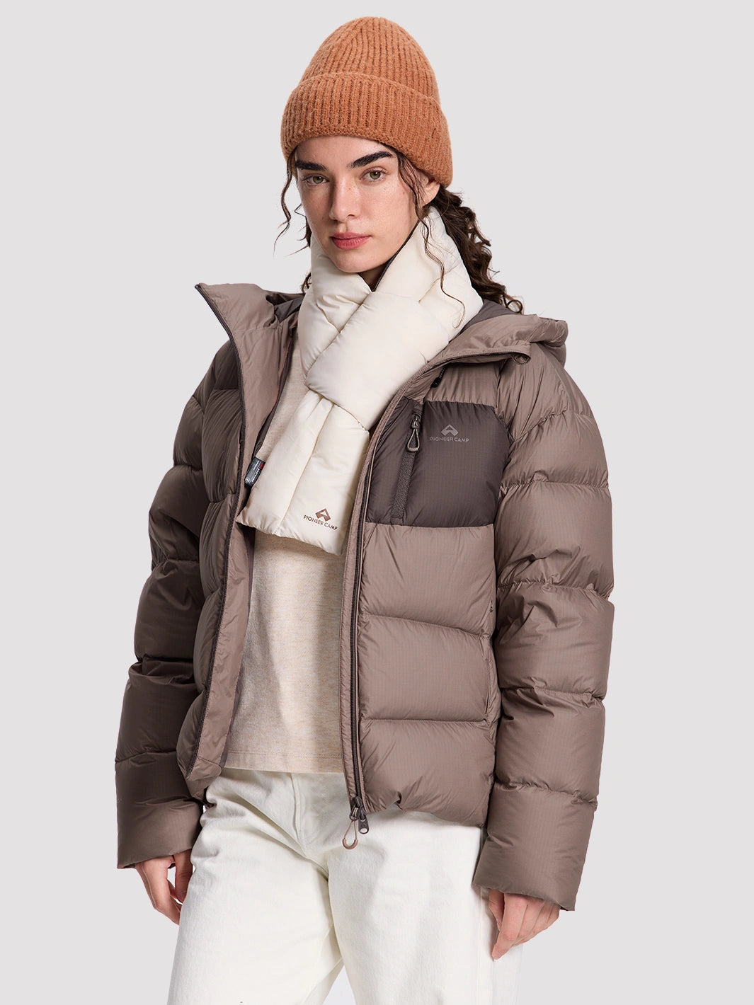 Women's Loose-Fit Cropped Color-Block Puffer Jacket PIONEER CAMP
