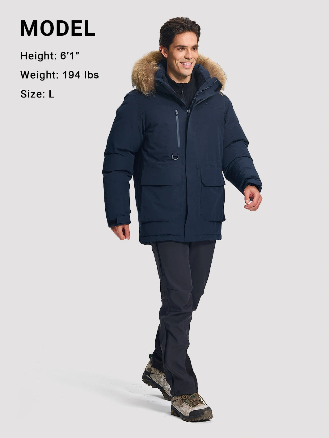 Men's 650FP Removable Hood Down Parka with Backpack Straps