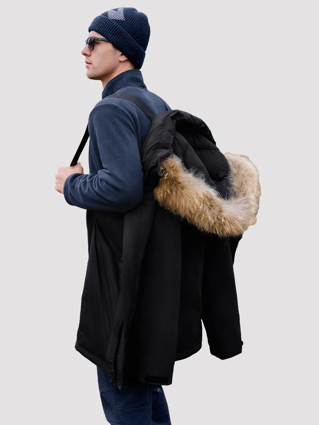 Men's 650FP Removable Hood Down Parka with Backpack Straps PIONEER CAMP