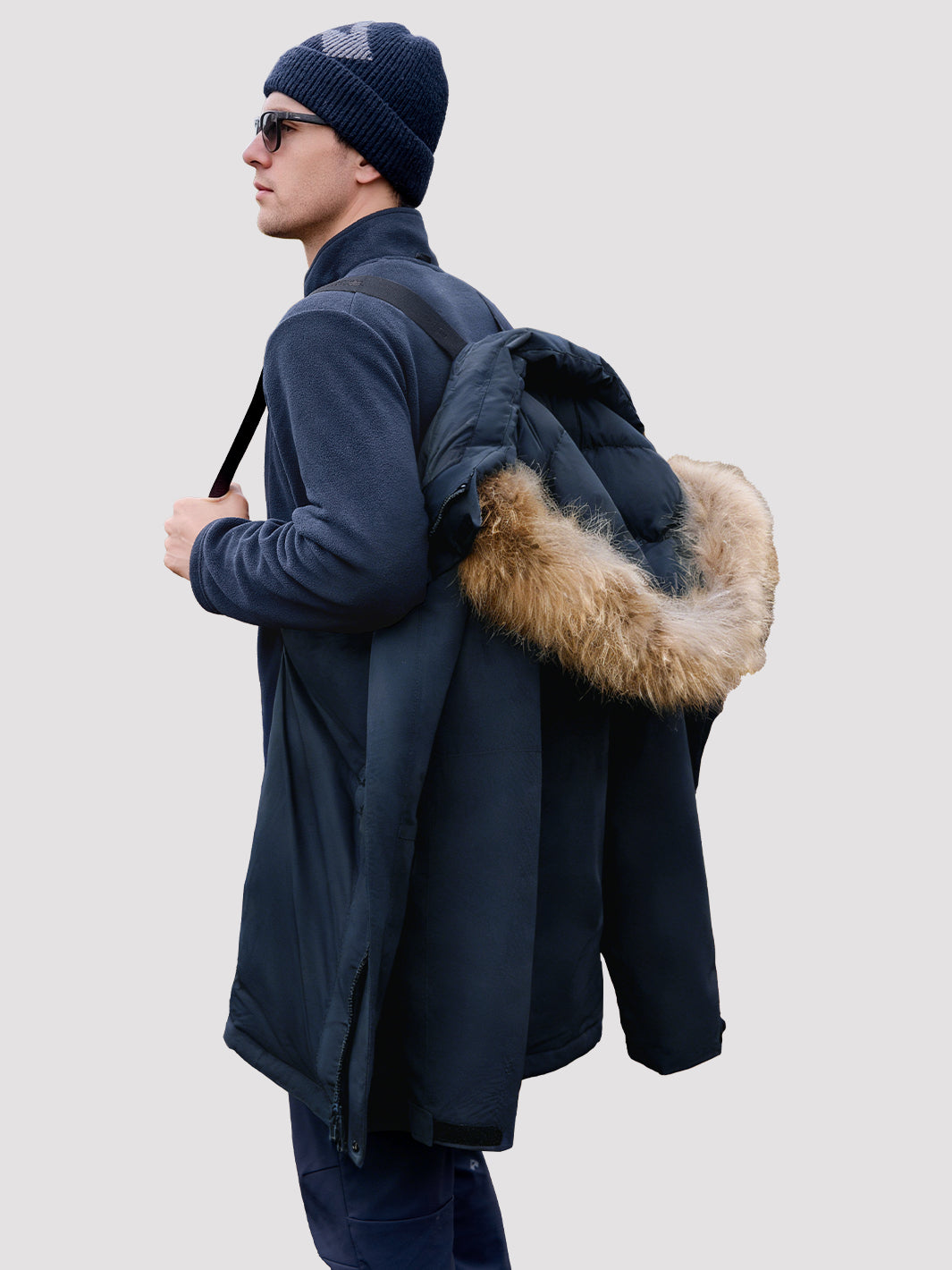 Men's 650FP Removable Hood Down Parka with Backpack Straps PIONEER CAMP