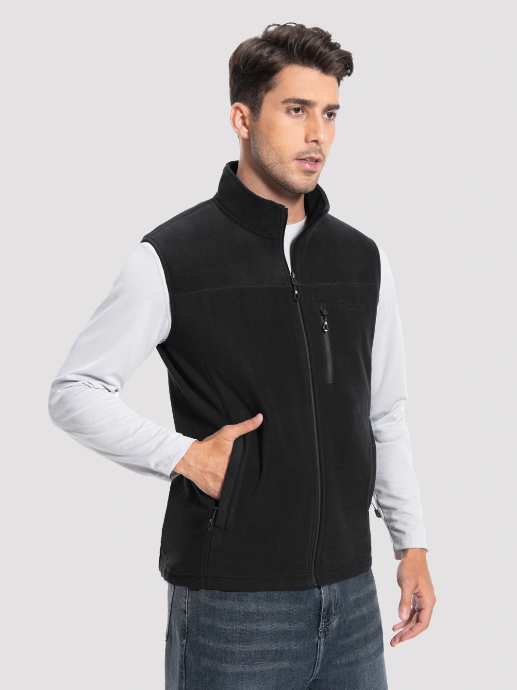 Men's Full-Zip Polar Fleece Vest with 5 Pockets