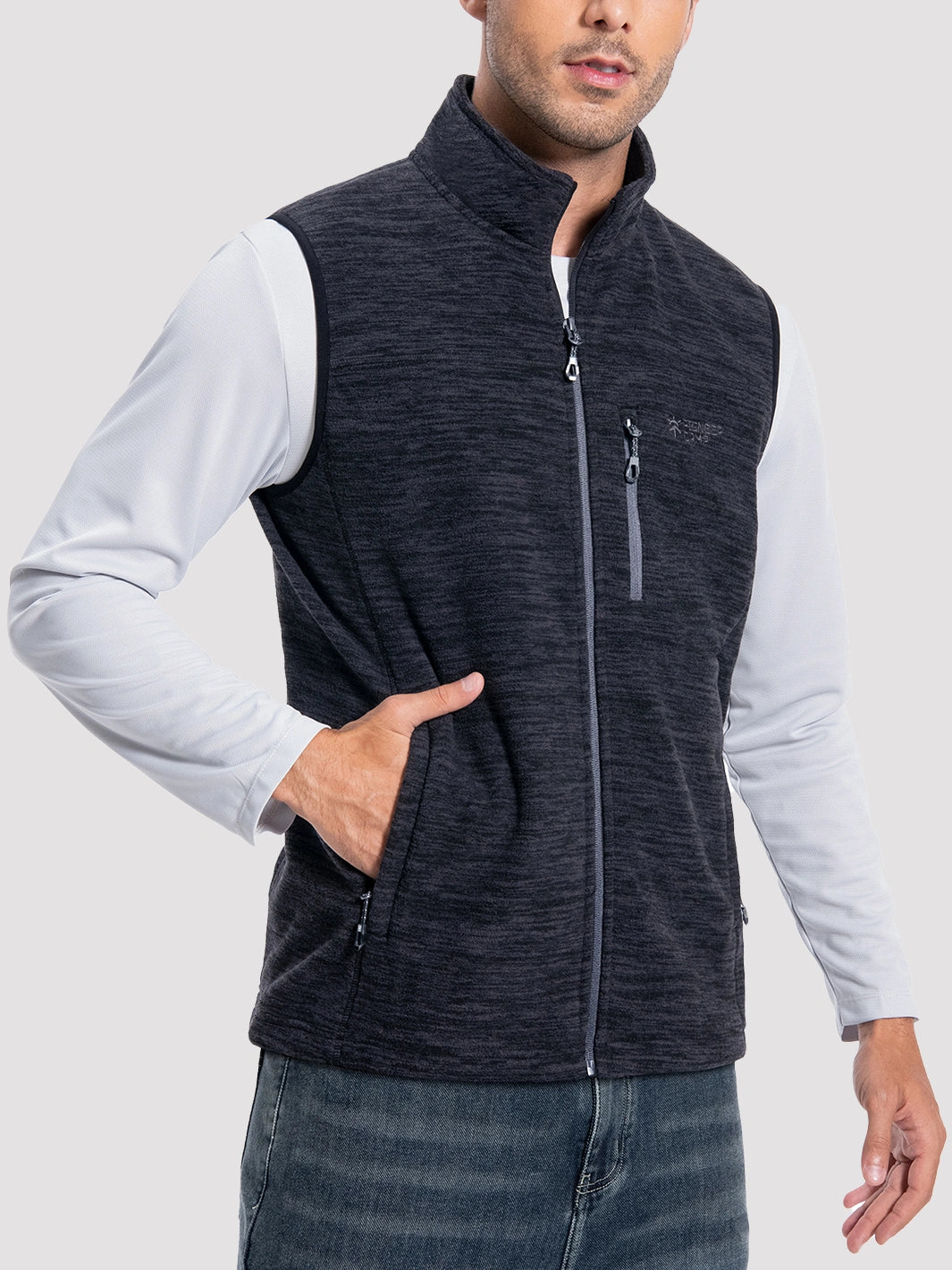 Men's Full-Zip Polar Fleece Vest with 5 Pockets