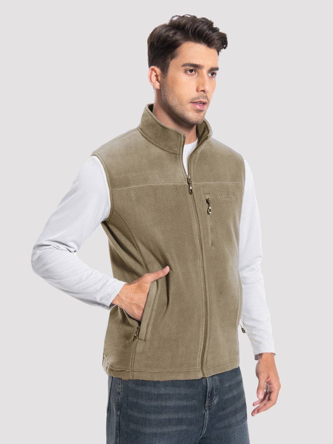 Men's Full-Zip Polar Fleece Vest with 5 Pockets