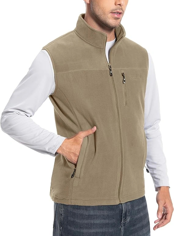 Men's Full-Zip Polar Fleece Vest with 5 Pockets