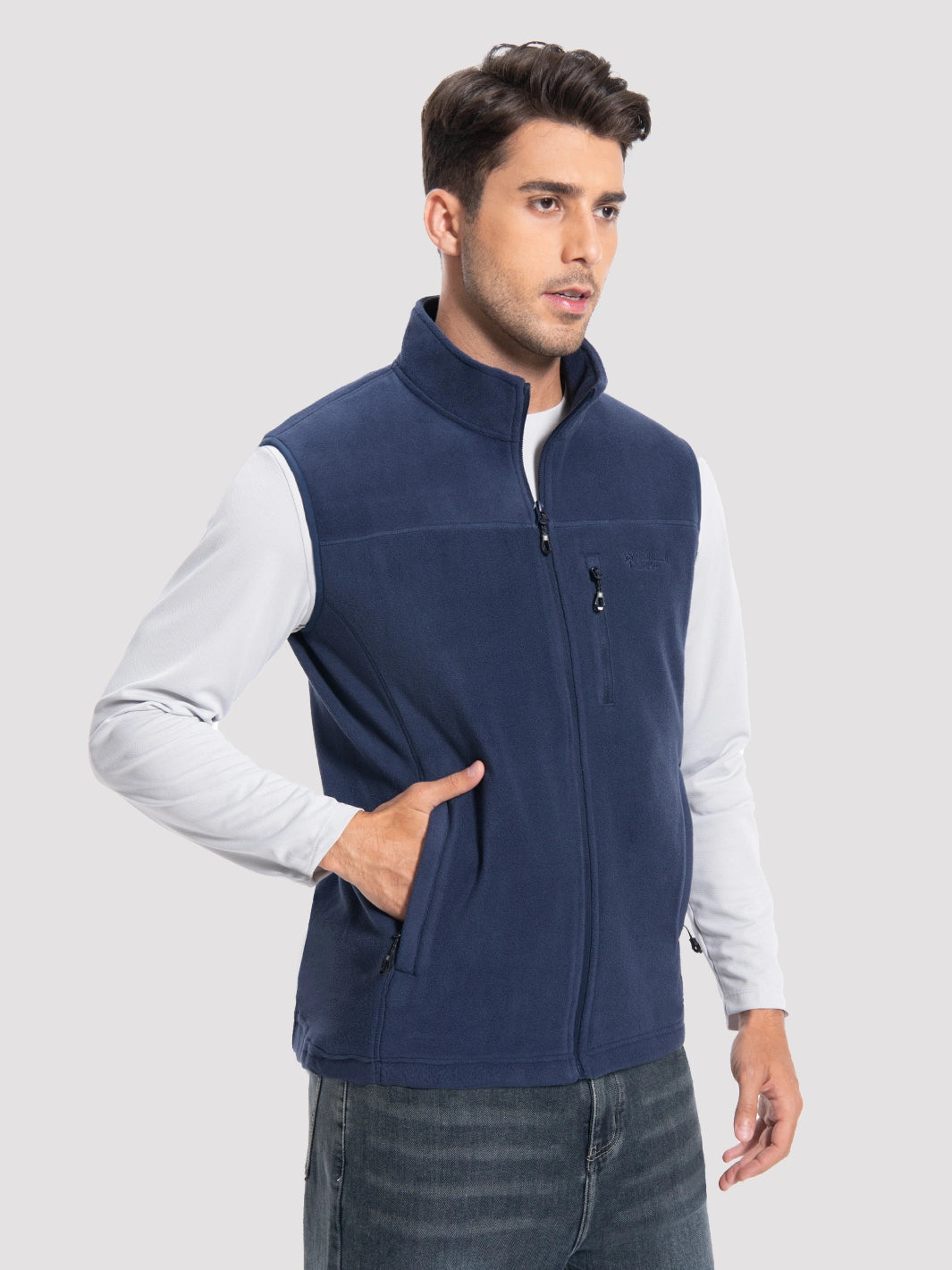Men's Full-Zip Polar Fleece Vest with 5 Pockets