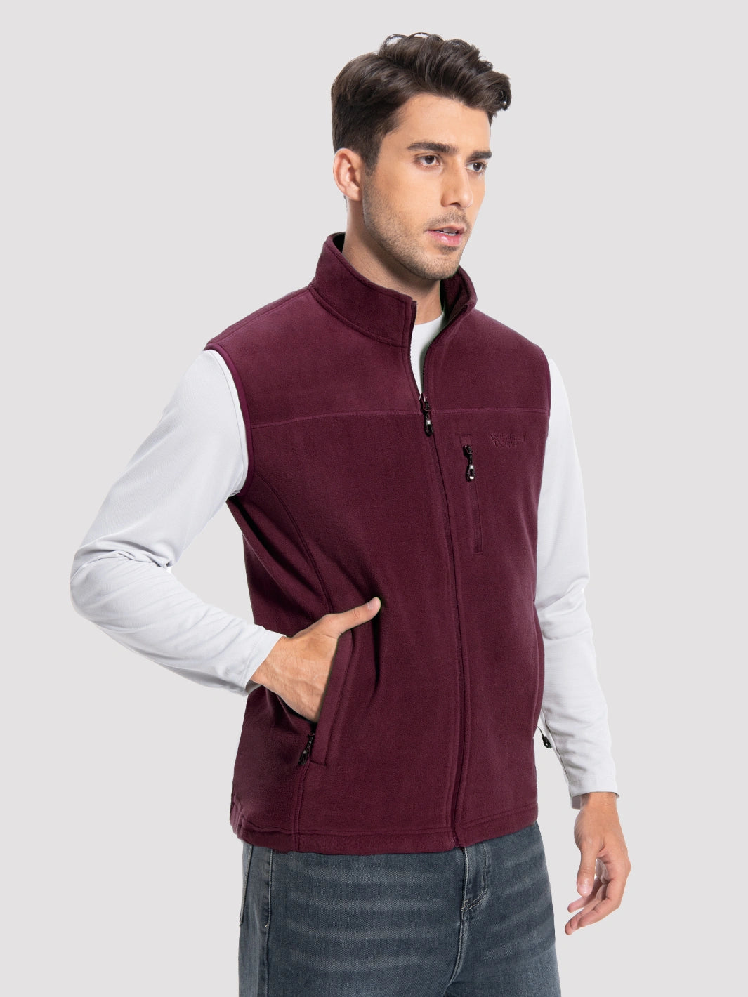 Men's Full-Zip Polar Fleece Vest with 5 Pockets