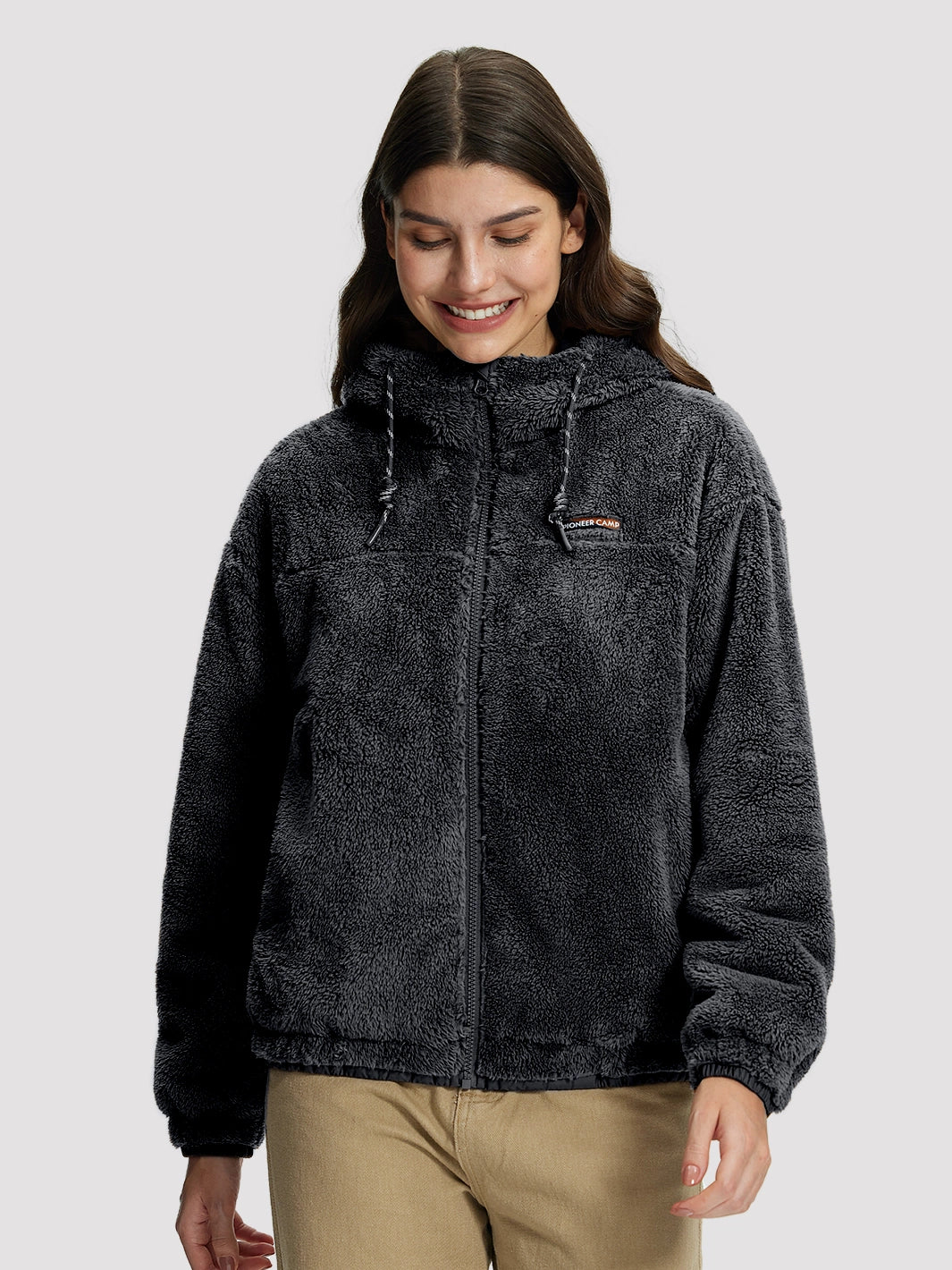 Women's Oversized Hooded Sherpa Fleece Jacket PIONEER CAMP