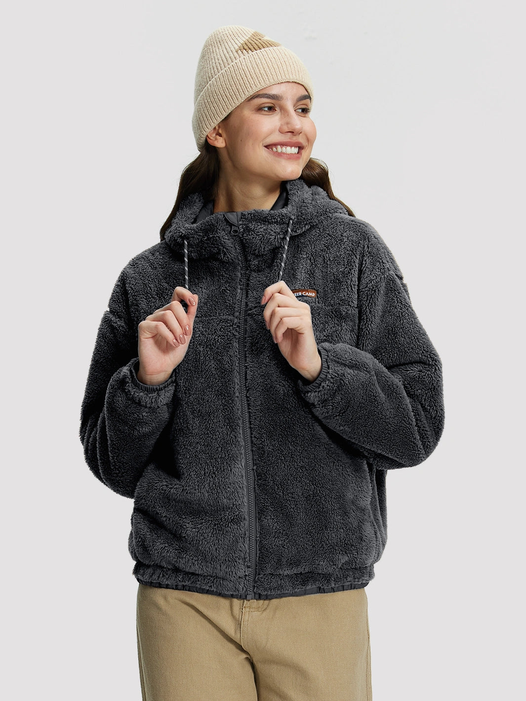 Women's Oversized Hooded Sherpa Fleece Jacket
