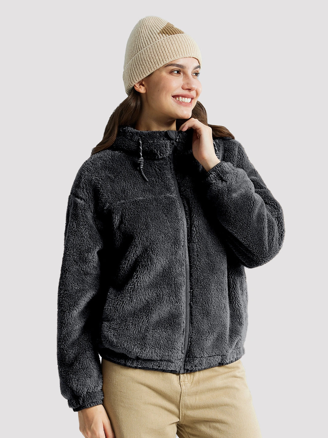 Women's Oversized Hooded Sherpa Fleece Jacket