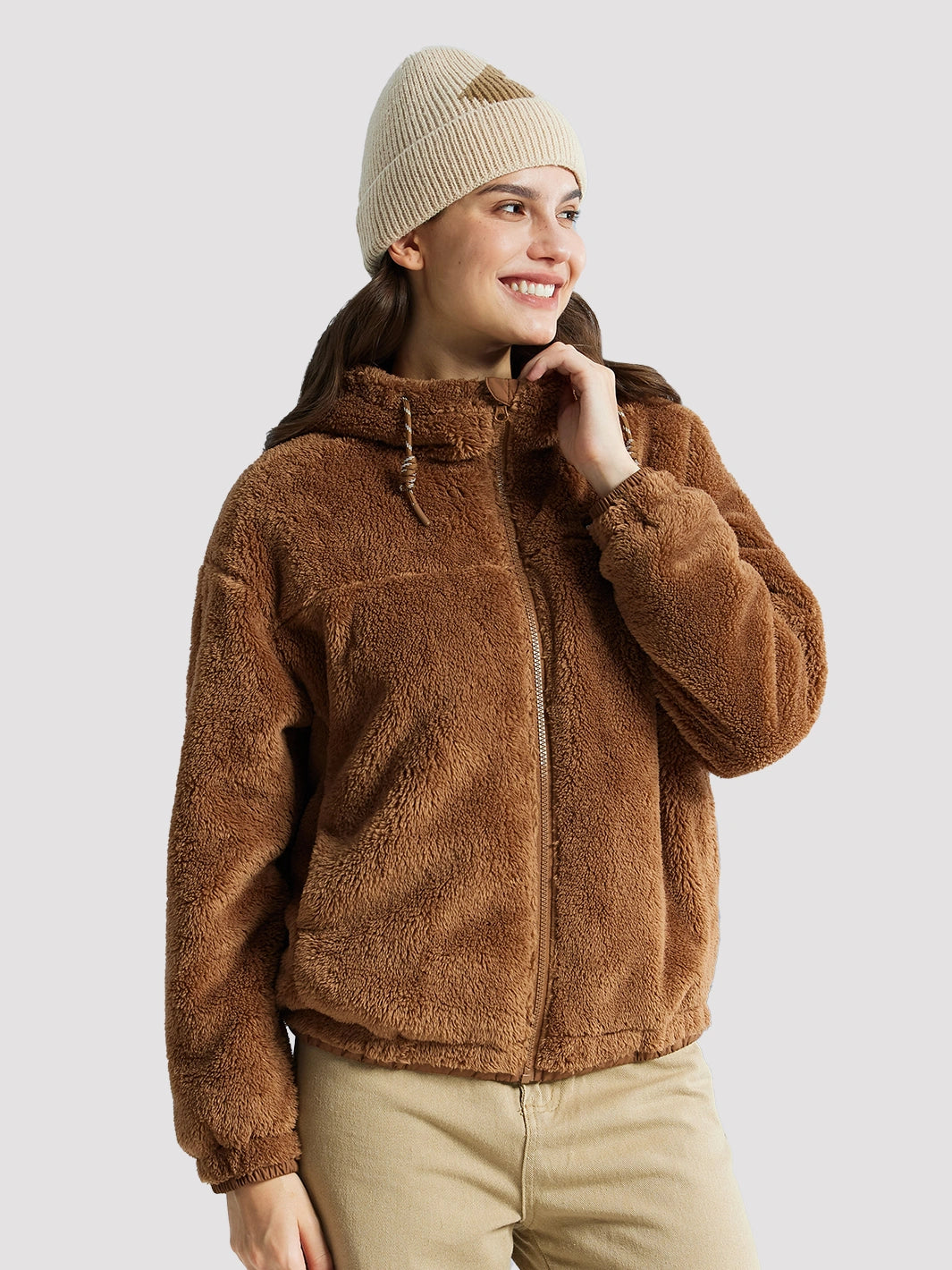Women's Oversized Hooded Sherpa Fleece Jacket