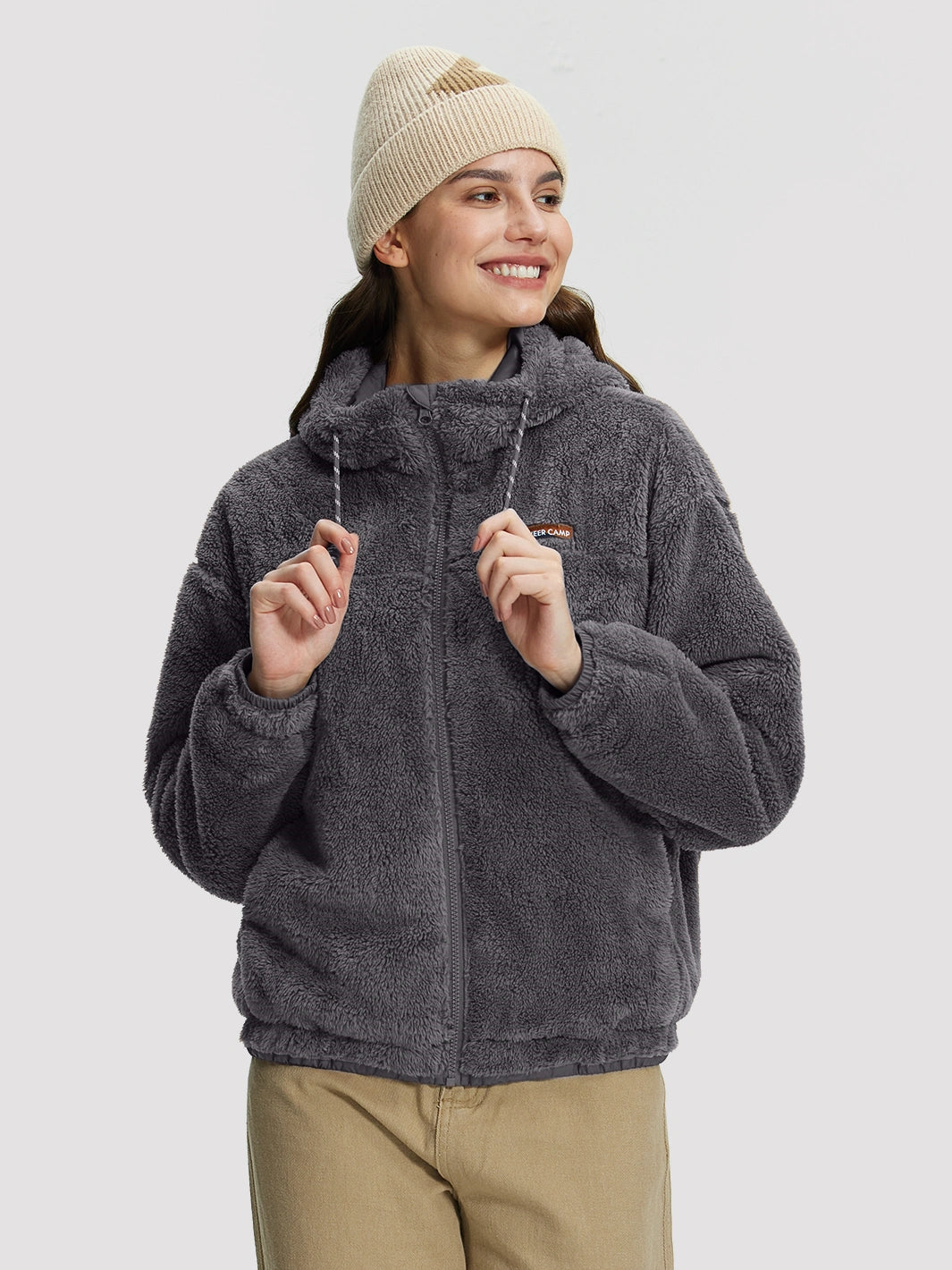 Women's Oversized Hooded Sherpa Fleece Jacket
