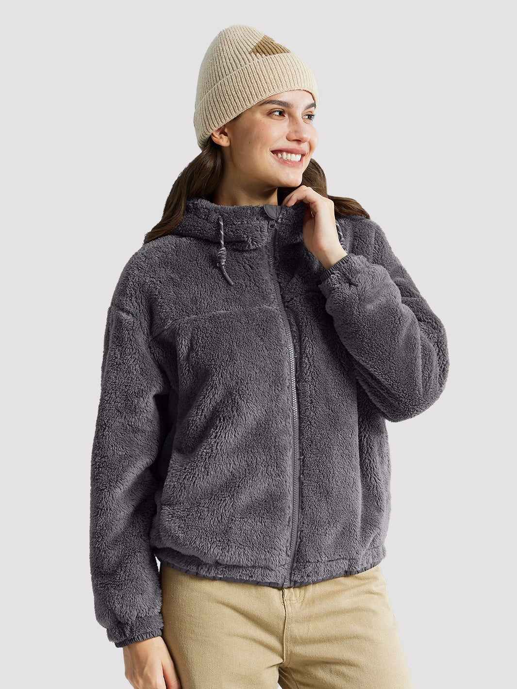 Women's Oversized Hooded Sherpa Fleece Jacket